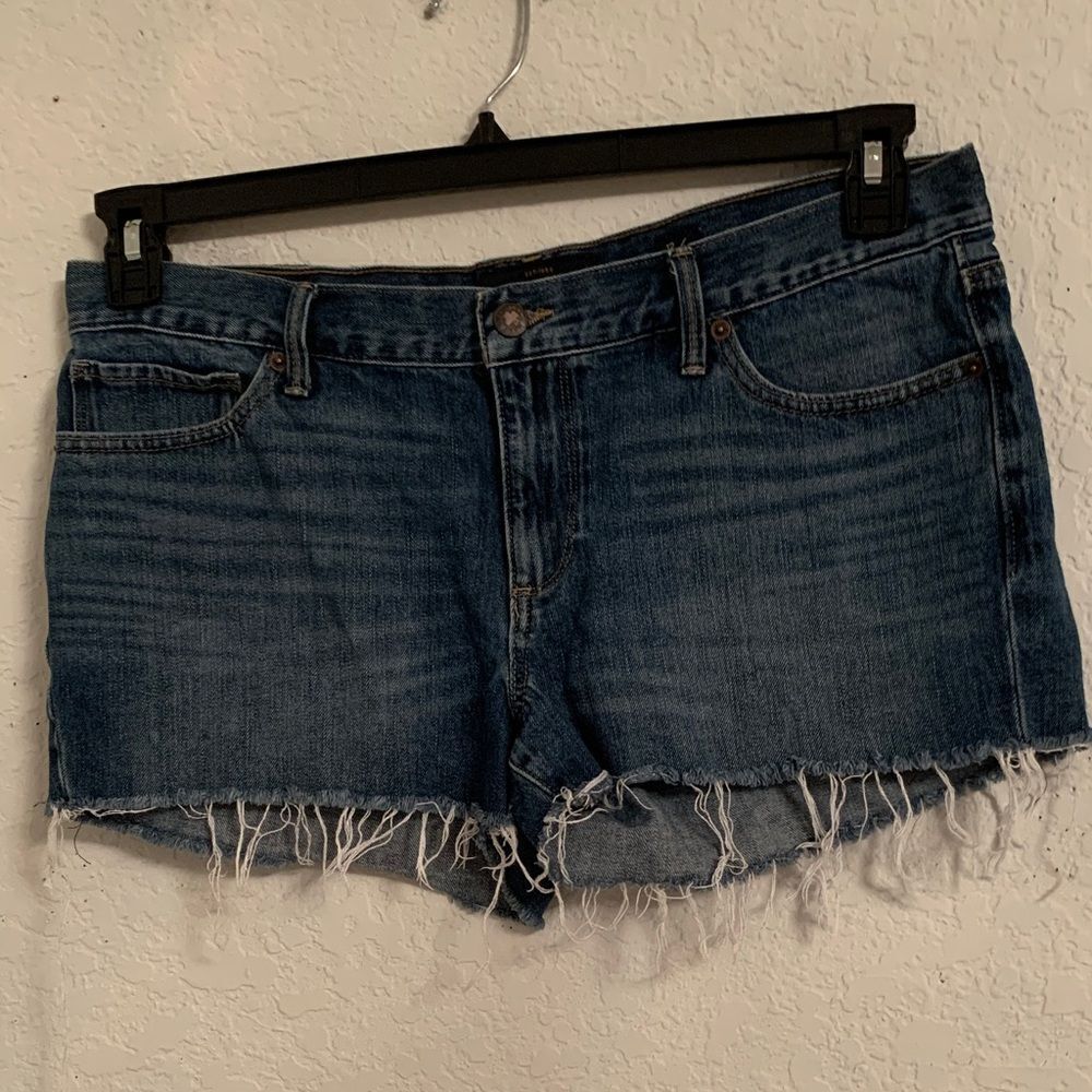 Lucky Brand Dark Blue Cut Off Jean Shorts Raw Hem with Fringe Size 12/31